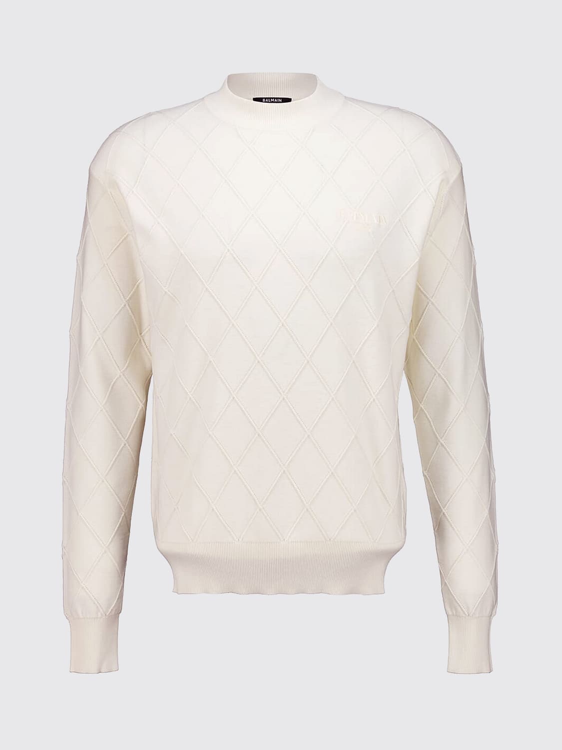 BALMAIN SWEATER: Balmain Long-Sleeved Crewneck Cotton Jumper with Ribbed Trims, White - Img 2