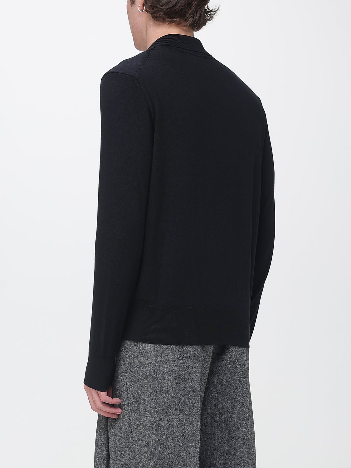 AMI PARIS POLO SHIRT: Ami Paris Long-Sleeved Pure Wool Knitted Polo Shirt with Tone-on-Tone Logo, Black - Img 2