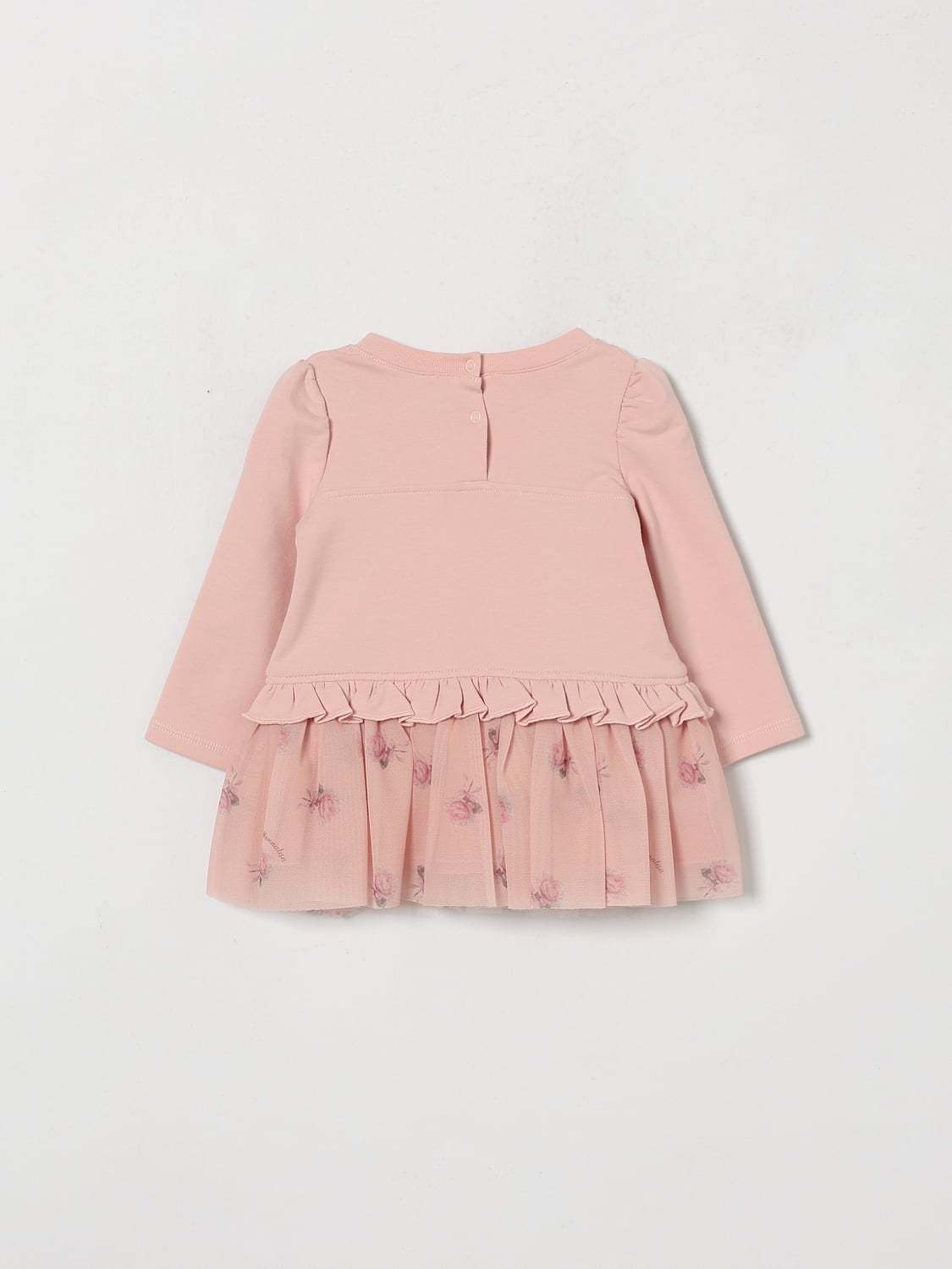 MONNALISA BARBOTEUSE: Mini-robe évasée Monnalisa pour fille en coton et tulle à imprimé floral, Rose - Img 2