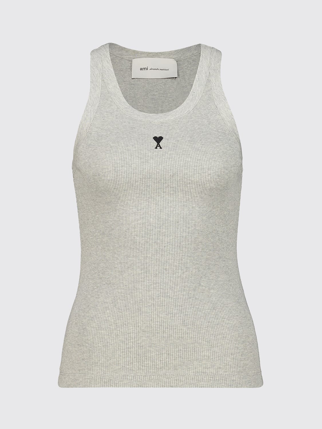 AMI PARIS TOP: Top slim fit Ami Paris de algodón elástico con hombros descubiertos y logo bordado, Gris - Img 2