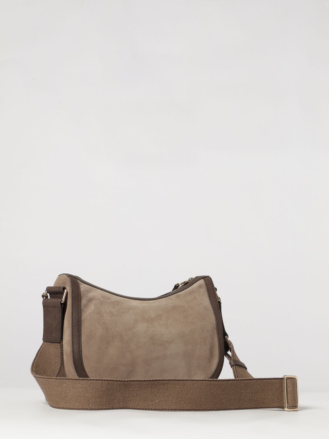 BORBONESE CROSSBODY BAG: Luna Borbonese Recycled Nylon Crossbody Bag with Suede Details, Dove Grey - Img 2