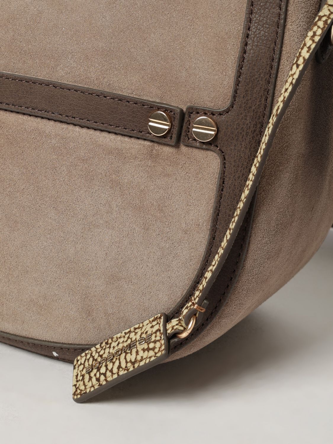 BORBONESE CROSSBODY BAG: Luna Borbonese Recycled Nylon Crossbody Bag with Suede Details, Dove Grey - Img 3
