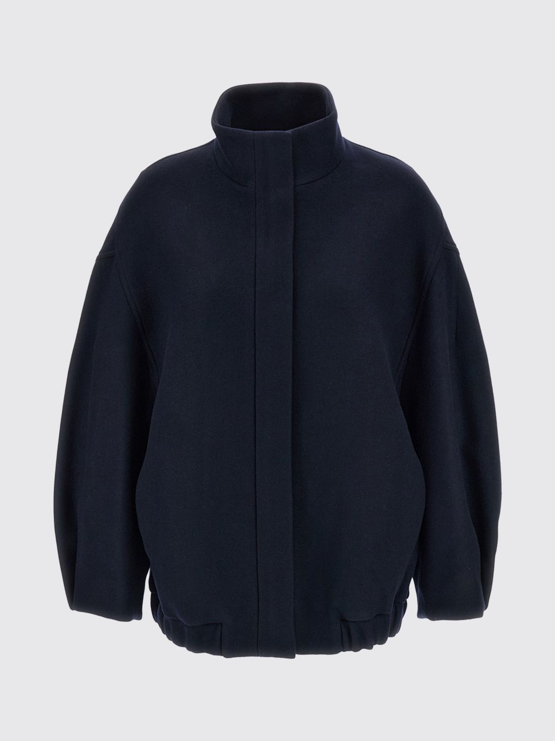 DRIES VAN NOTEN 外套: Dries Van Noten 高领宽松羊毛混纺飞行员夹克, 海军蓝 - Img 2