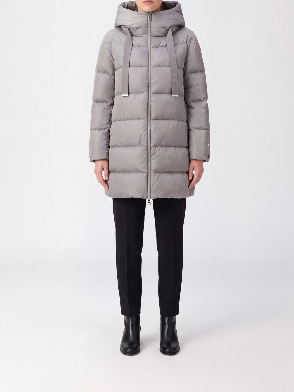 HERNO JACKET: Herno A-Shape Short Hooded Down Jacket in Quilted Technical Satin, Pearl - Img 1