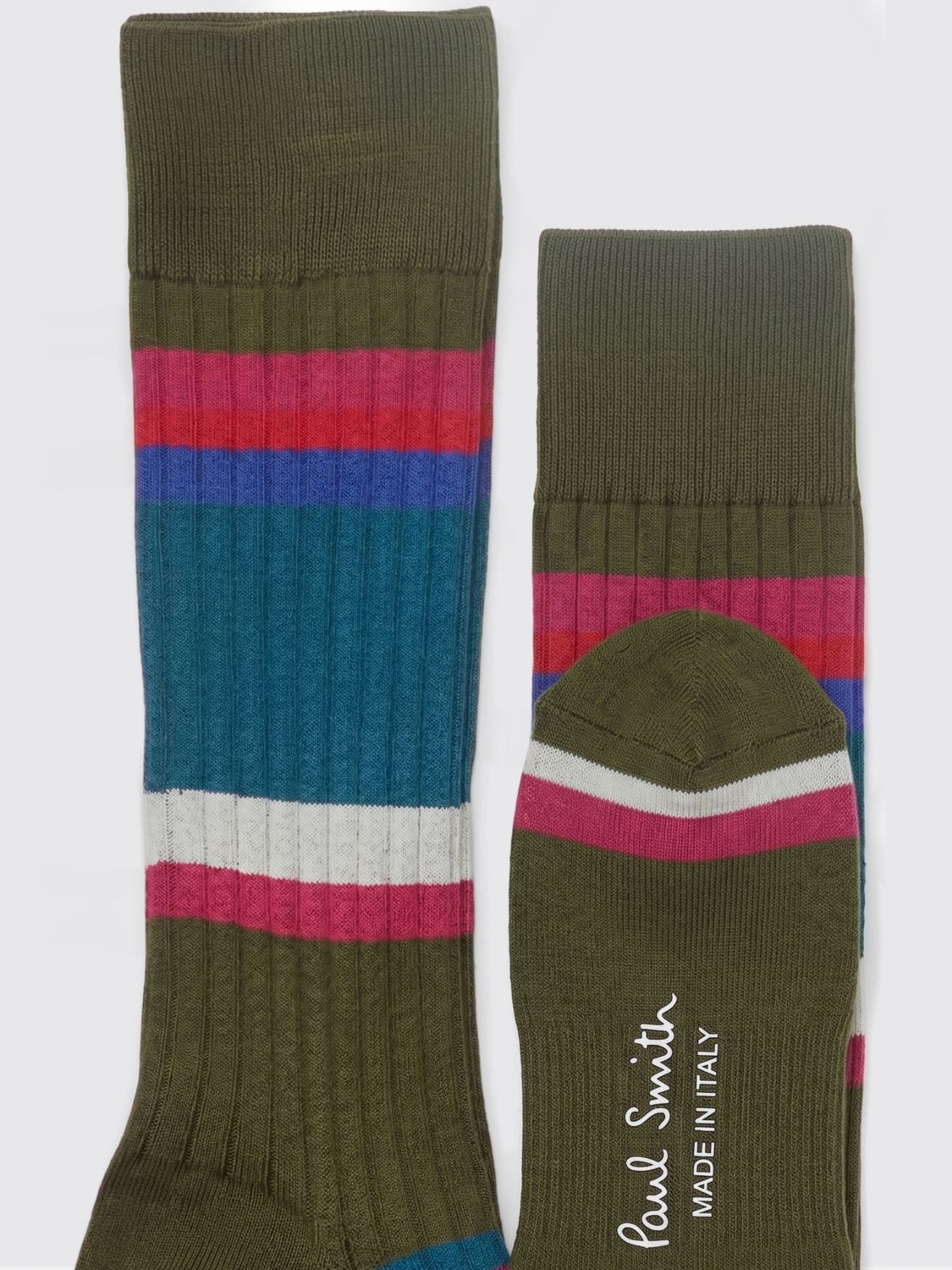PAUL SMITH SOCKS: Multicolor Striped Organic Cotton Ribbed Socks Paul Smith, Kaki - Img 2