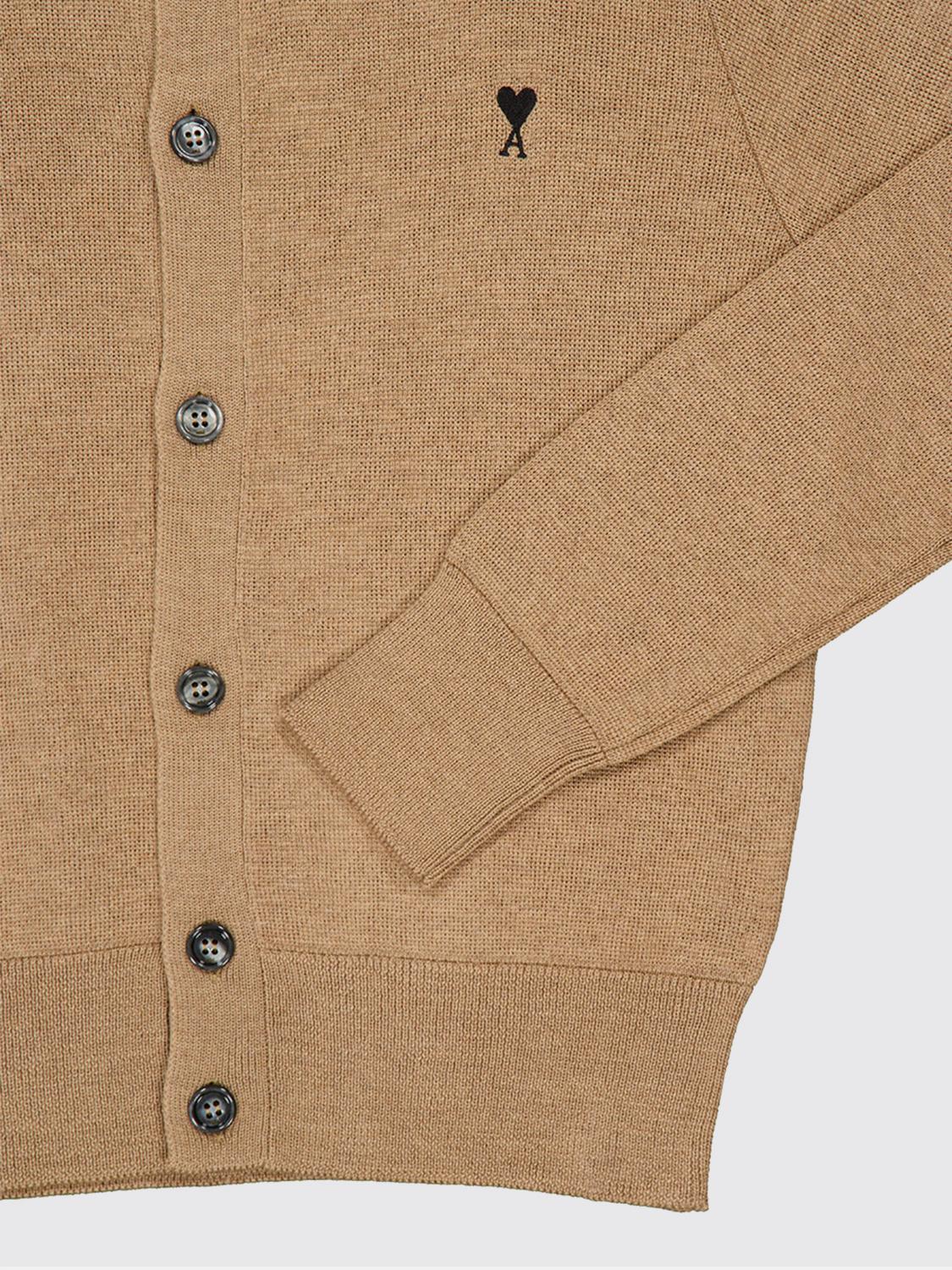 AMI PARIS PULLOVER: Ami Paris Rundhals-Cardigan aus reiner Merinowolle mit gesticktem Logo, Braun - Img 5