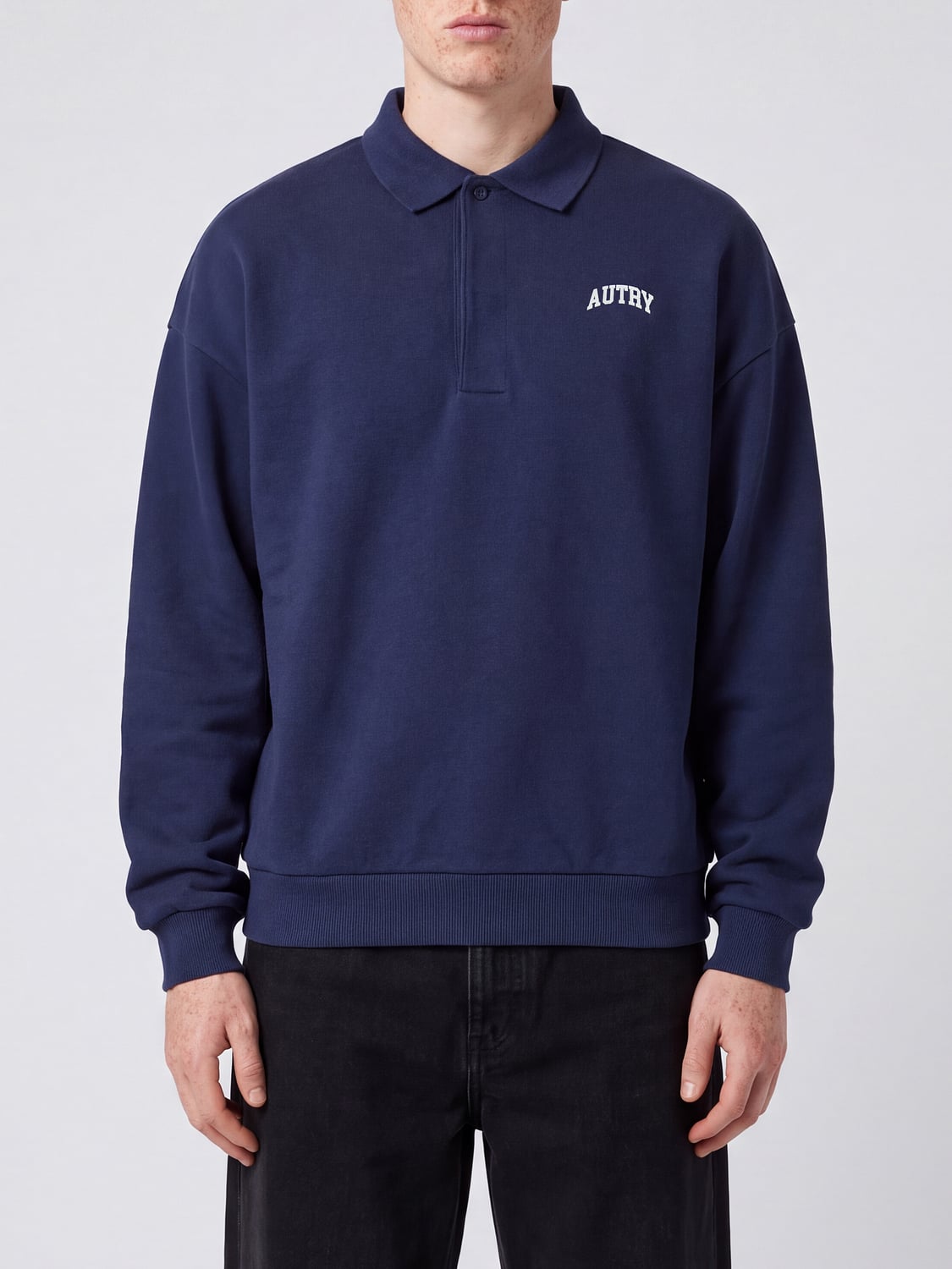 AUTRY SWEATSHIRT: Autry Cotton Crewneck Jumper with Contrast Logo and Dropped Shoulders, Navy - Img 1