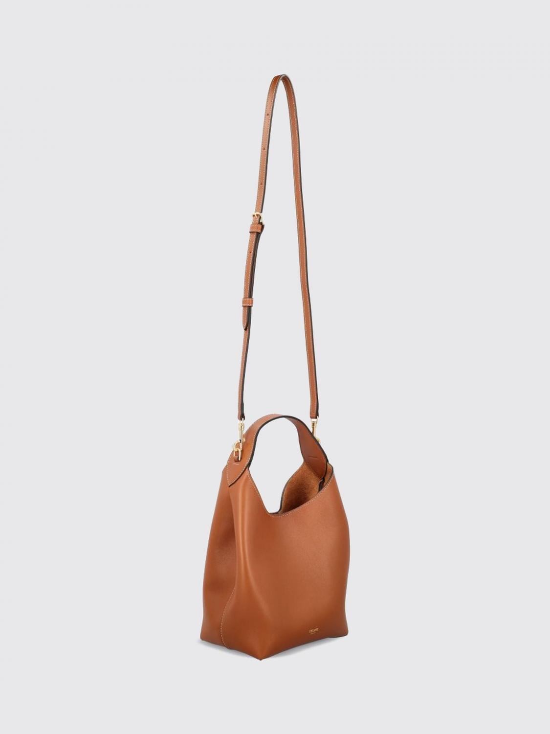 CELINE BORSA A SPALLA: Borsa tote a spalla Celine piccola in pelle di vitello con pochette estraibile, Marrone - Img 2