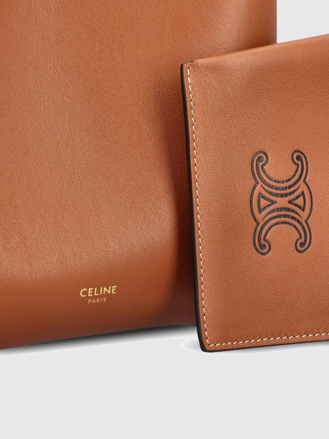 CELINE BORSA A SPALLA: Borsa tote a spalla Celine piccola in pelle di vitello con pochette estraibile, Marrone - Img 3