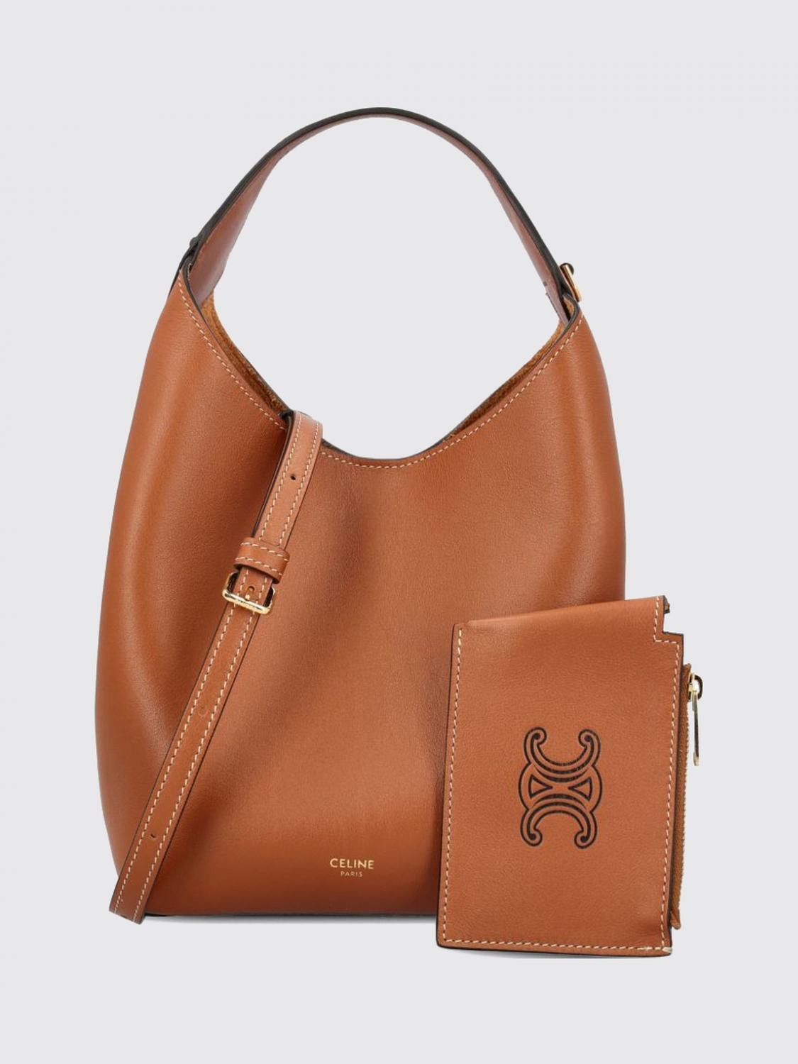 CELINE BORSA A SPALLA: Borsa tote a spalla Celine piccola in pelle di vitello con pochette estraibile, Marrone - Img 4