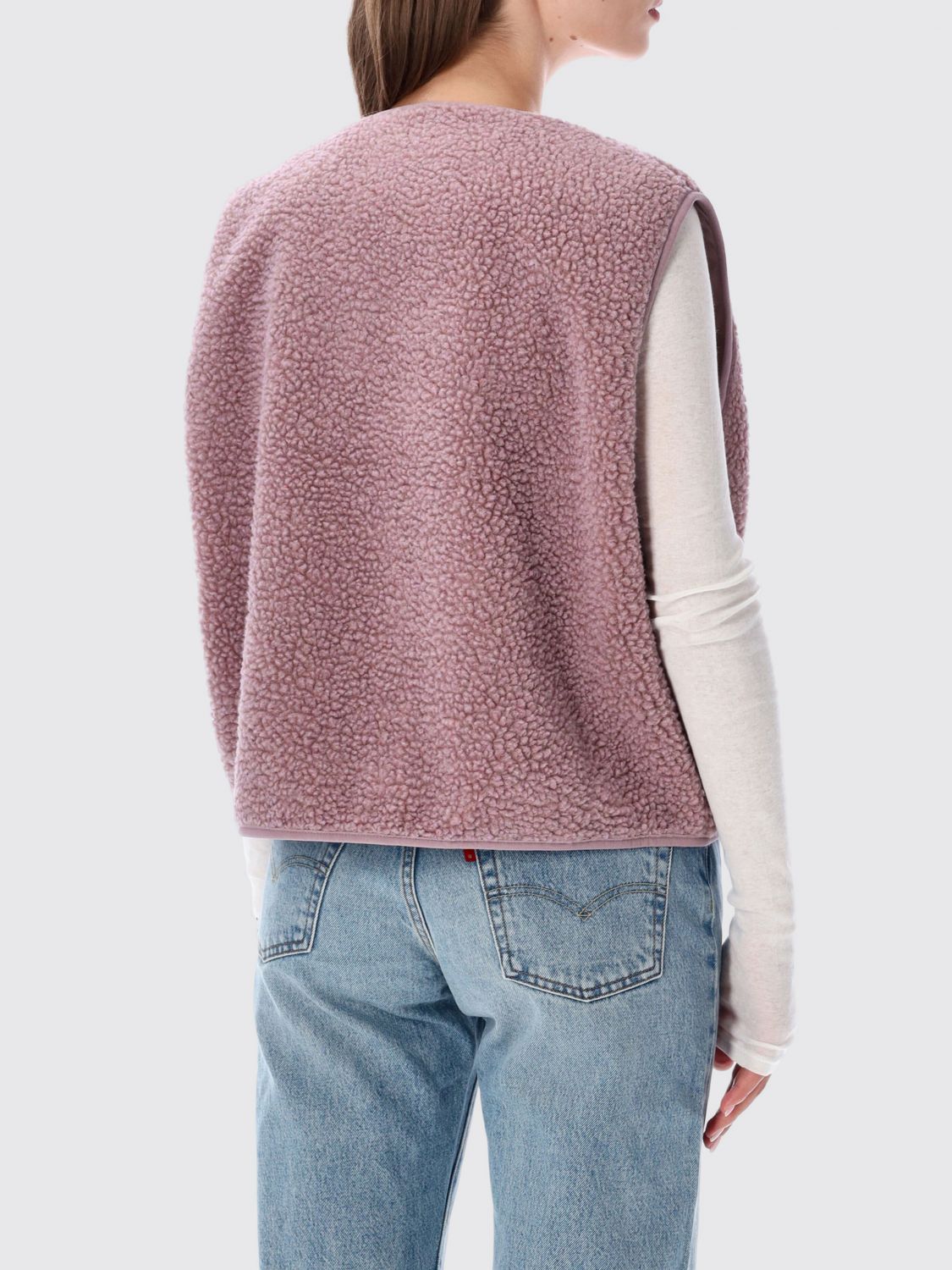 AMERICAN VINTAGE CHALECO: Chaleco acolchado de forro polar American Vintage con cuello redondo y bolsillos, Rosa Pálido - Img 2