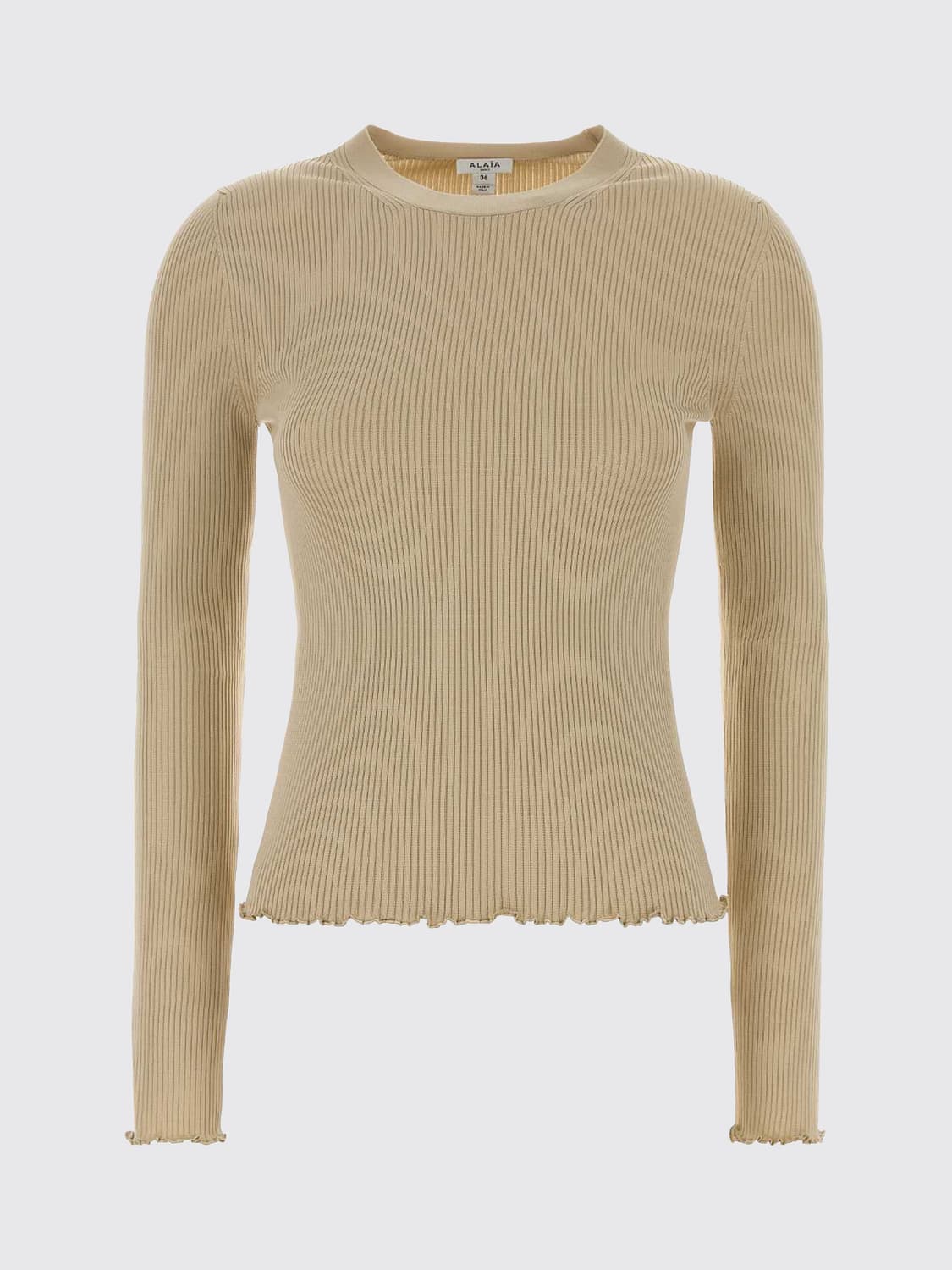 ALAÏA PULLOVER: Slim-Fit-Pullover Alaïa aus gerippter Seide mit Rundhalsausschnitt, Ecru - Img 2