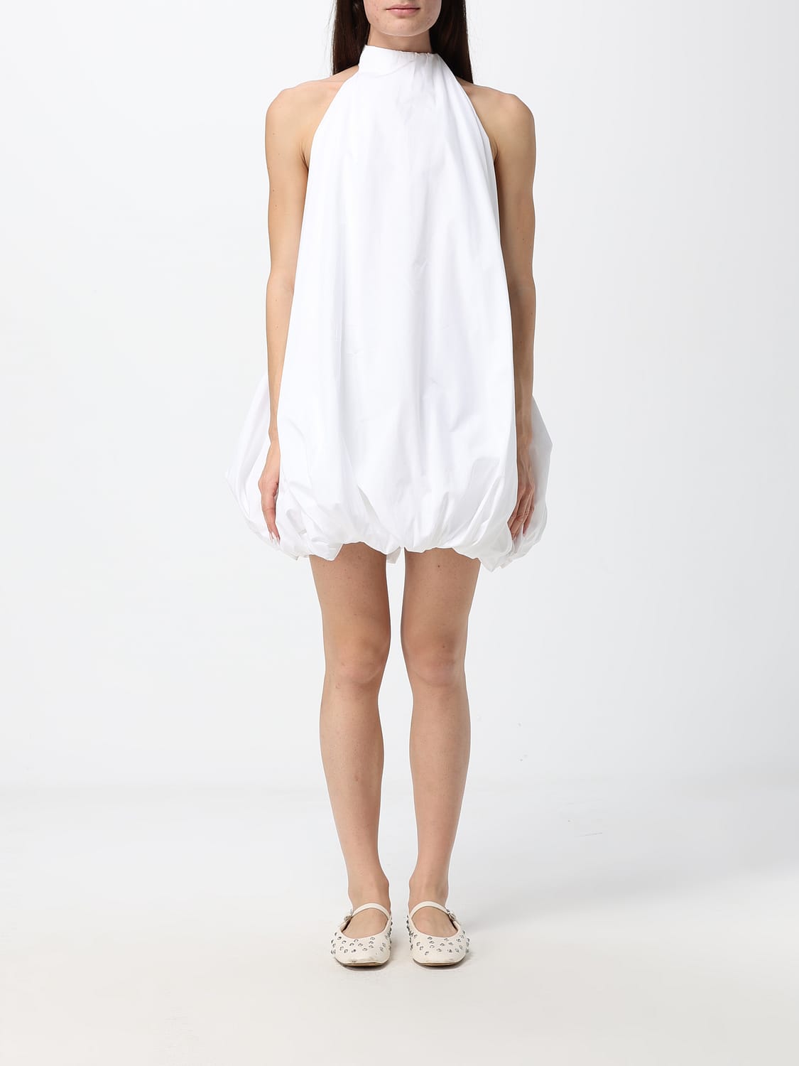 ALAÏA KLEID: Ballon-Minikleid ALAÏA aus Baumwollpopeline mit Neckholder, Weiß - Img 1