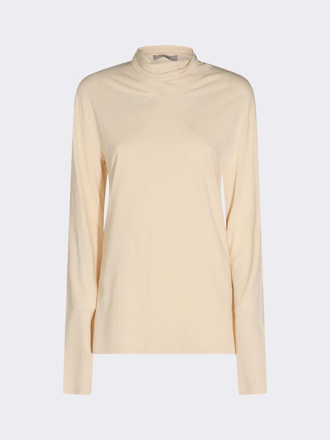 LEMAIRE TOP: Top de cuello alto Lemaire de algodón con cuello de lazada y manga larga, Beige - Img 2