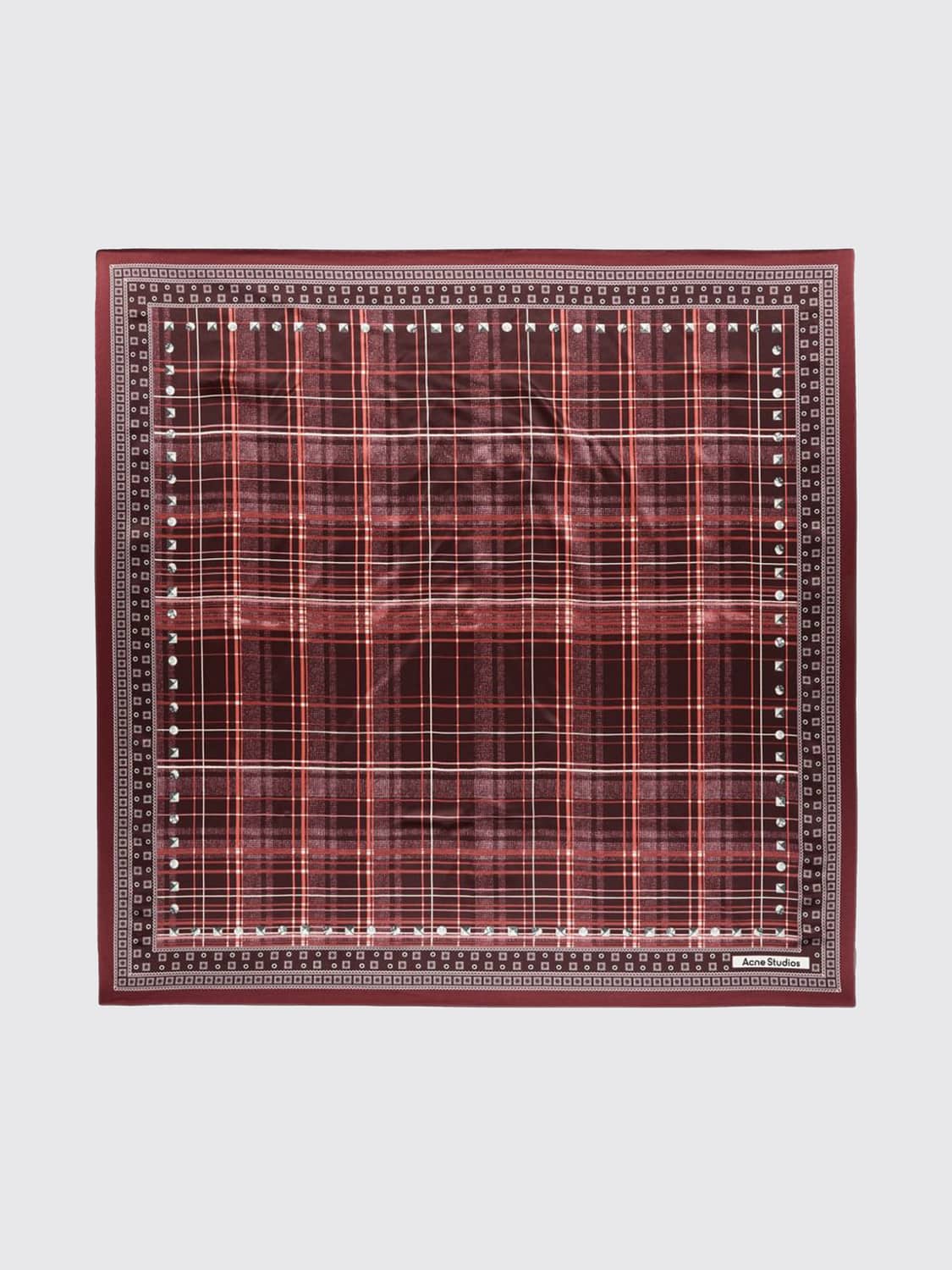 ACNE STUDIOS 丝巾: ACNE STUDIOS 方形有机丝绸苏格兰格纹方巾, 酒红 - Img 1