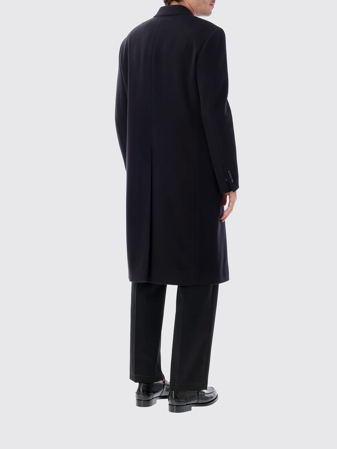LARDINI COAT: Lardini Ghost Double-Breasted Virgin Wool Coat with Classic Collar, Navy - Img 2