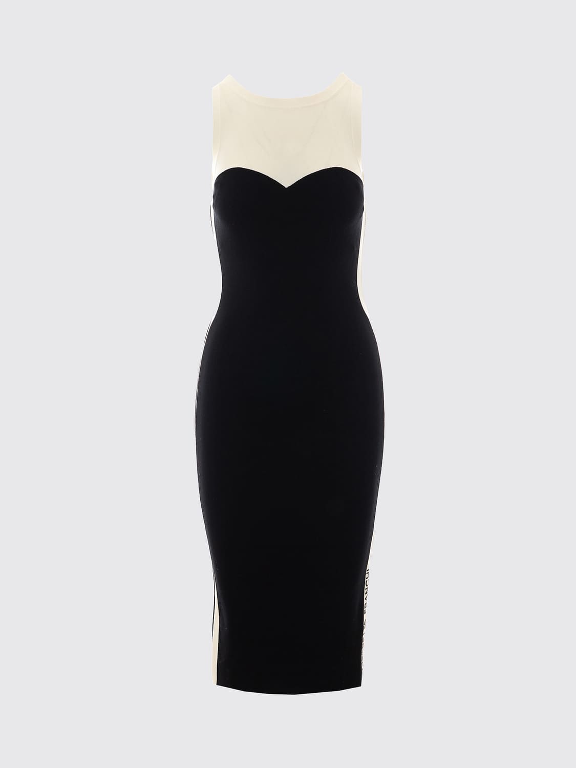 ELISABETTA FRANCHI ABITO: Abito midi a tubino Elisabetta Franchi con spalle scoperte e stampa bicolor, Nero 1 - Img 2