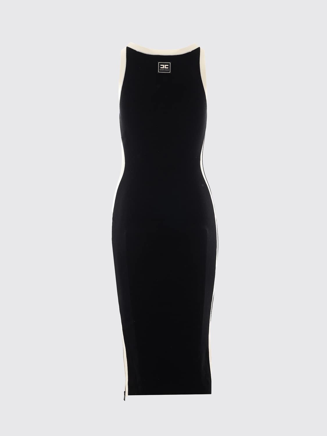 ELISABETTA FRANCHI ABITO: Abito midi a tubino Elisabetta Franchi con spalle scoperte e stampa bicolor, Nero 1 - Img 3