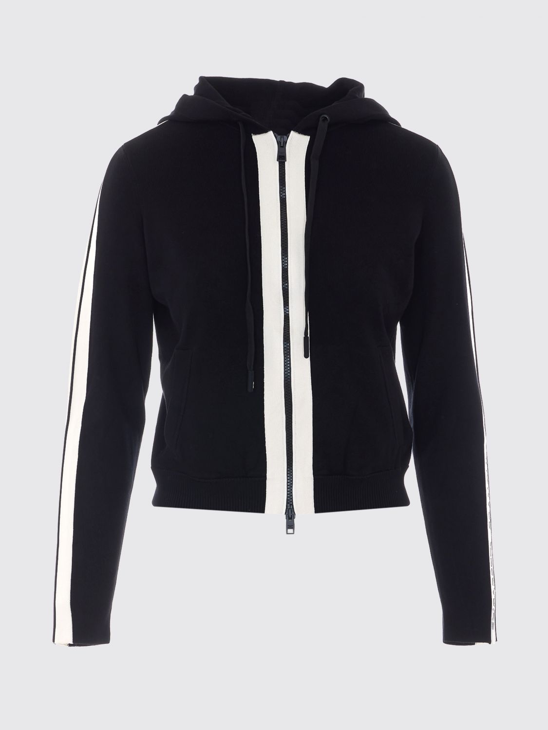 ELISABETTA FRANCHI SUDADERA: Sudadera tipo cárdigan Elisabetta Franchi de punto de lana con capucha y cremallera, Negro - Img 2