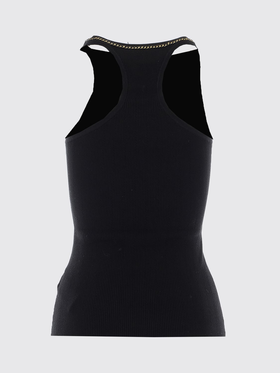 ELISABETTA FRANCHI TOP: Top slim fit Elisabetta Franchi en mezcla de seda con estampado de logo y malla metálica, Negro - Img 3
