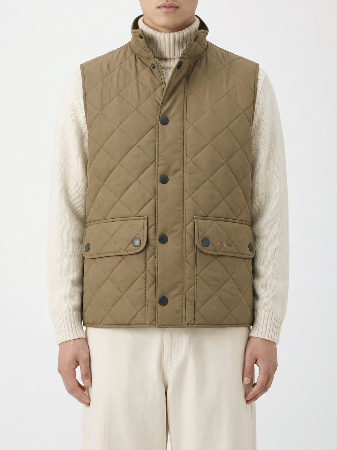 BARBOUR SUIT VEST: Barbour New Lowerdale Quilted Polyamide High-Neck Gilet, Beige - Img 1