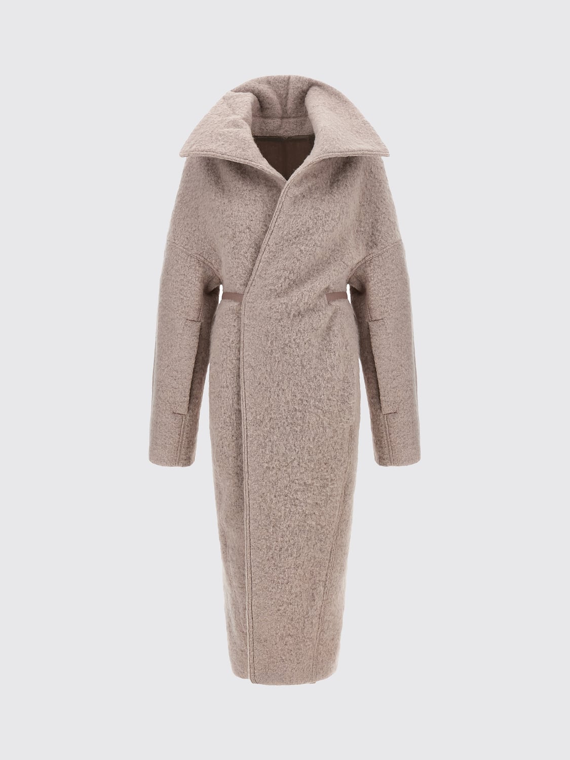 RICK OWENS ABRIGO: Abrigo cruzado Rick Owens hasta la rodilla en mezcla de alpaca y lana con cinturón, Rosa - Img 2
