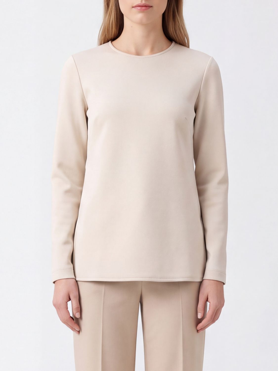 MM MAX MARA TOP: Top de manga larga y cuello redondo MM Max Mara de crepé, Blanco - Img 1