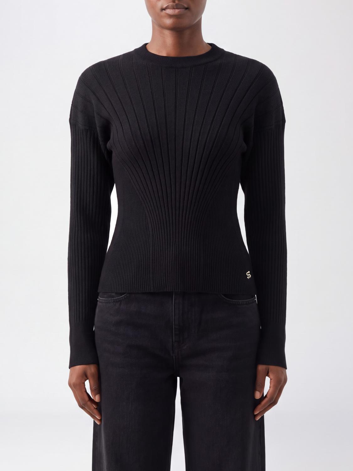 SPORTMAX PULLOVER: Sportmax Wollpullover mit Rundhalsausschnitt, überschnittenen Schultern und Rippbündchen, Schwarz - Img 1