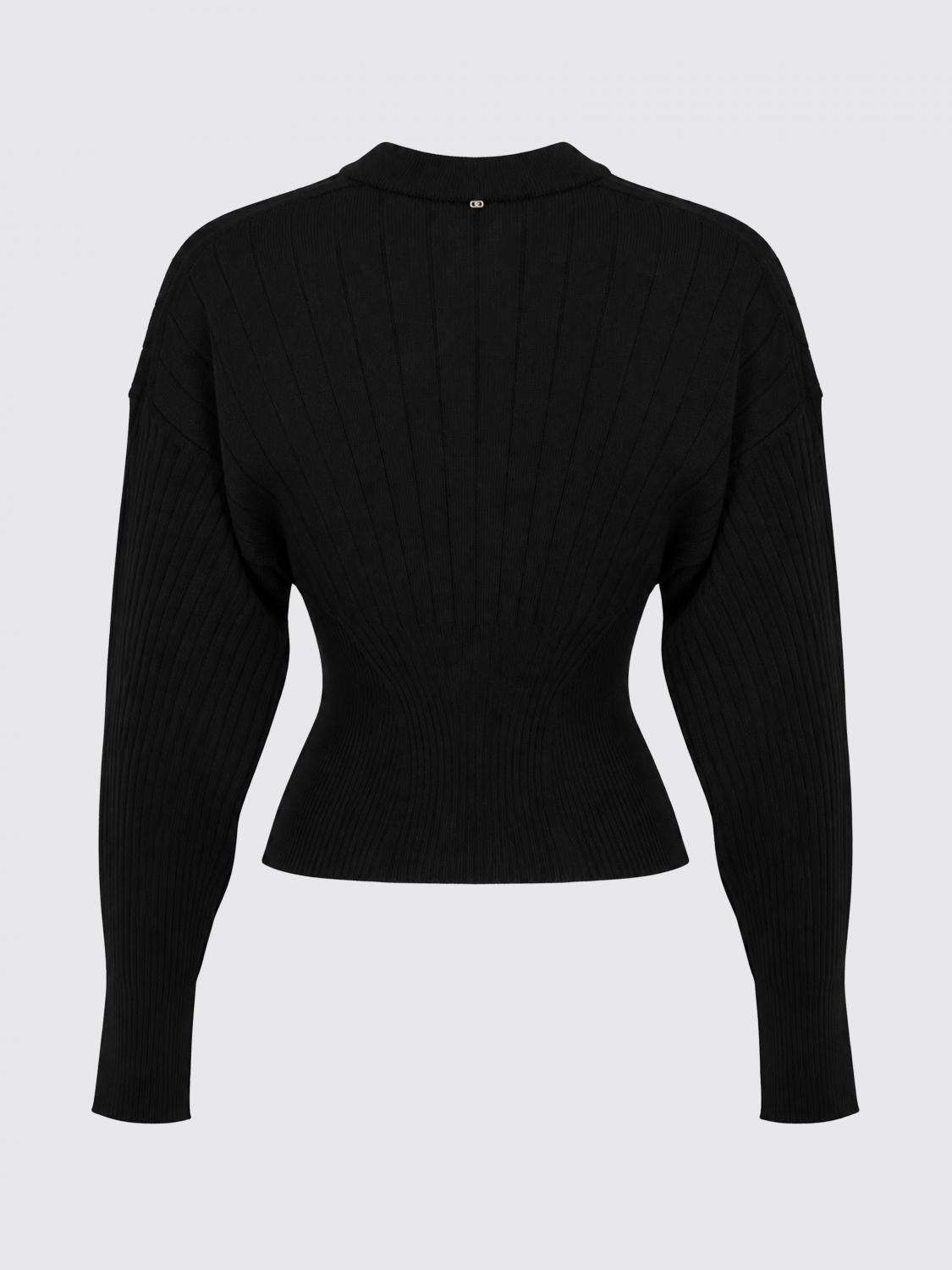 SPORTMAX PULLOVER: Sportmax Wollpullover mit Rundhalsausschnitt, überschnittenen Schultern und Rippbündchen, Schwarz - Img 3