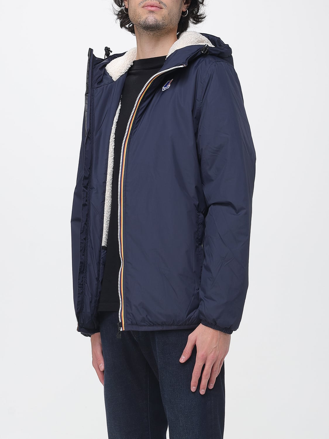 K-WAY JACKET: Fleece-Lined Hooded Nylon Windbreaker K-Way, Blue - Img 3