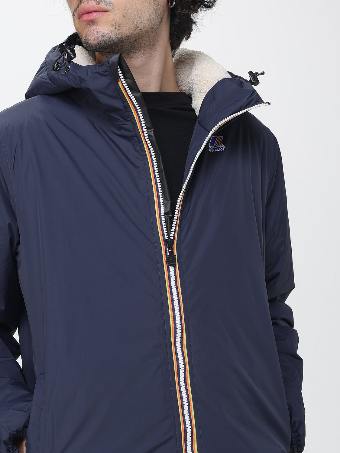 K-WAY JACKET: Fleece-Lined Hooded Nylon Windbreaker K-Way, Blue - Img 4