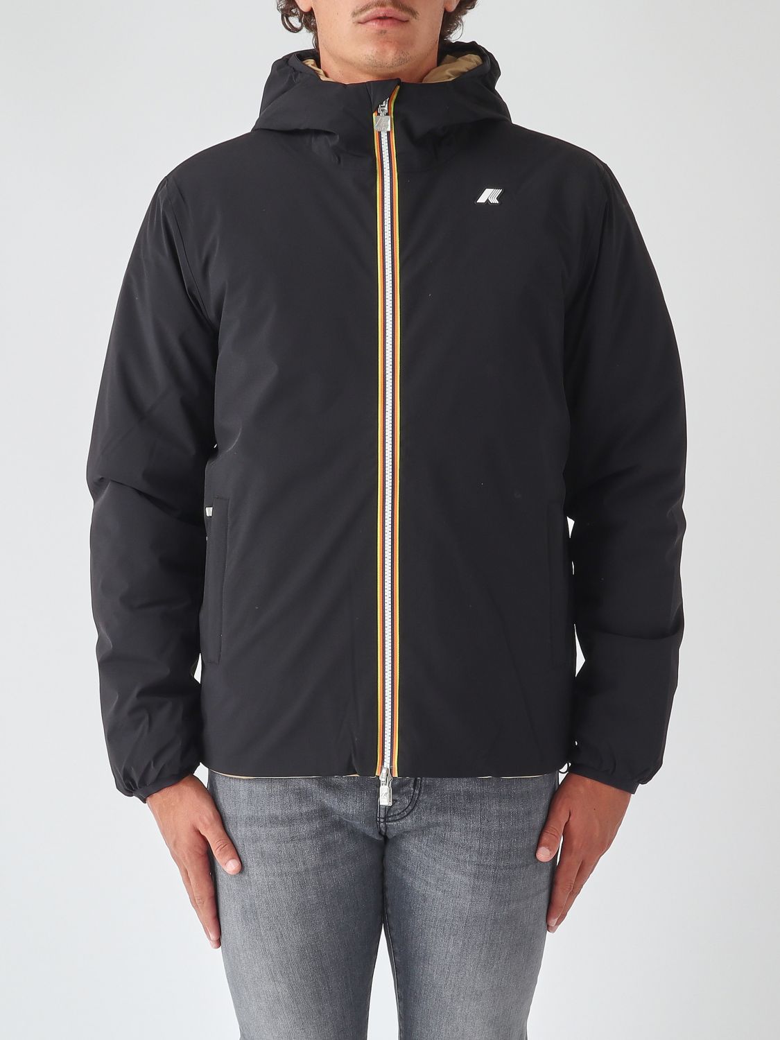 K-WAY JACKET: Reversible Hooded Windbreaker K-Way in Recycled Nylon, Beige - Img 1