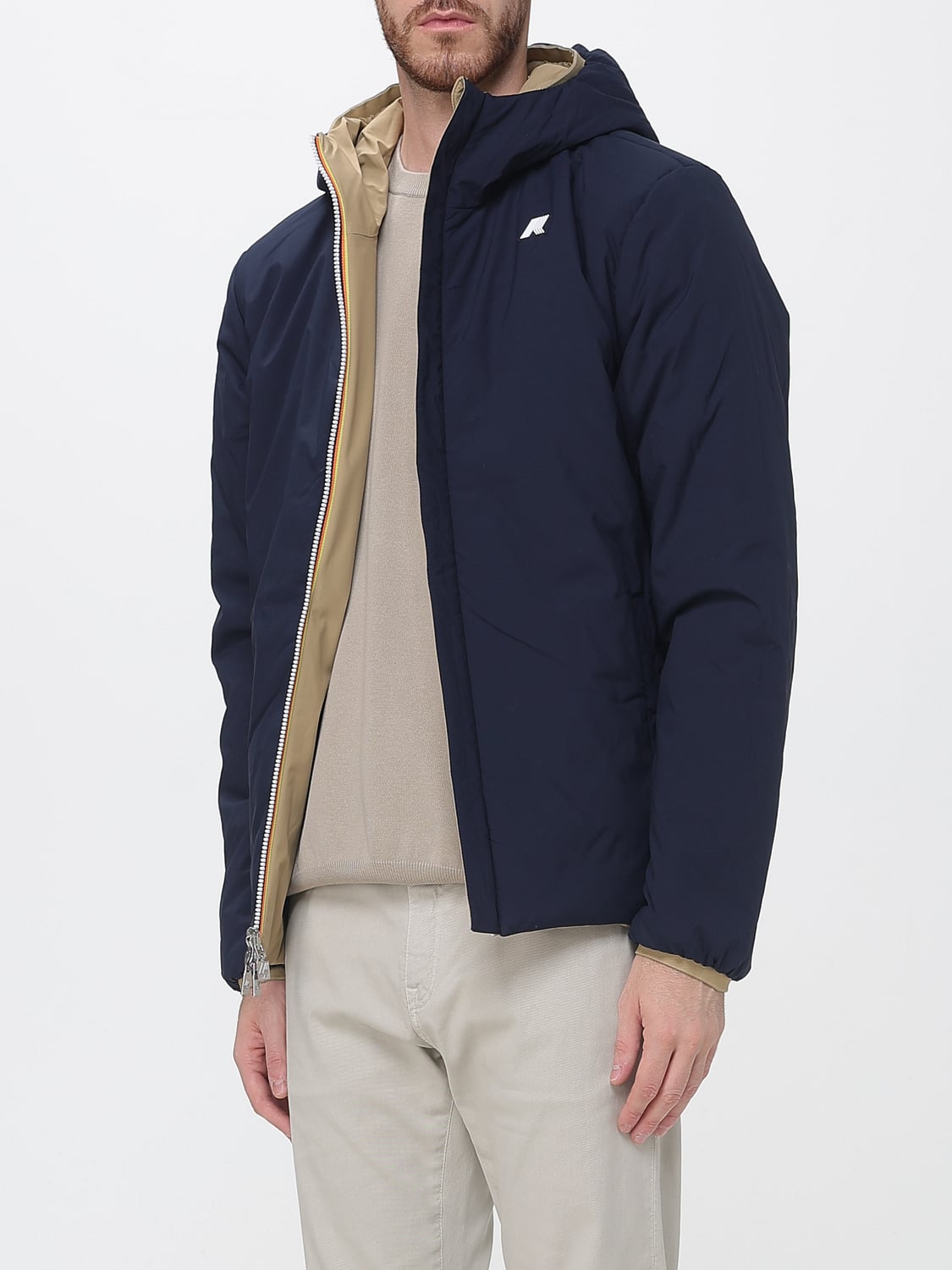 K-WAY JACKET: Reversible Hooded Windbreaker K-Way in Recycled Nylon, Kaki - Img 3