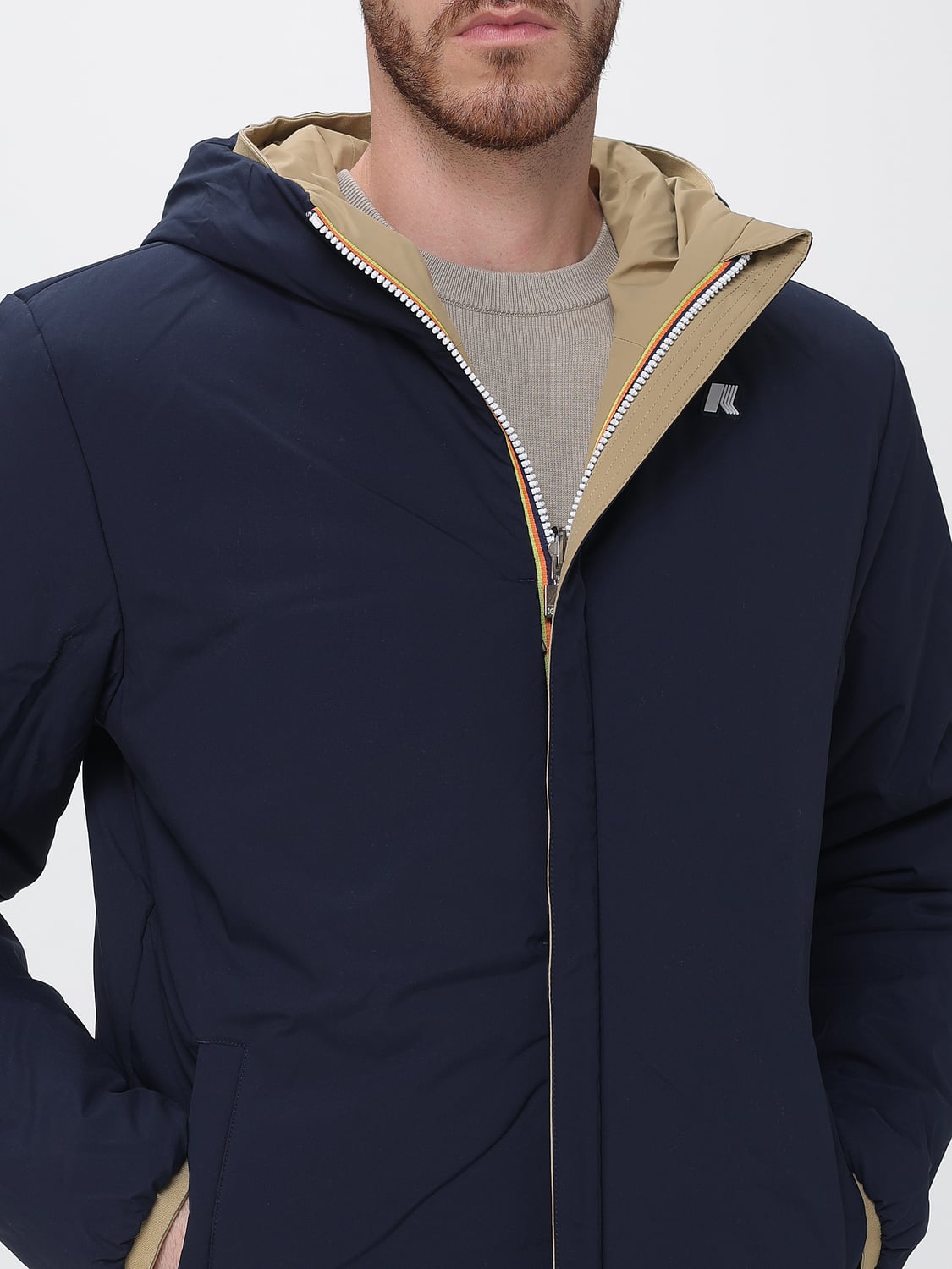 K-WAY JACKET: Reversible Hooded Windbreaker K-Way in Recycled Nylon, Kaki - Img 4