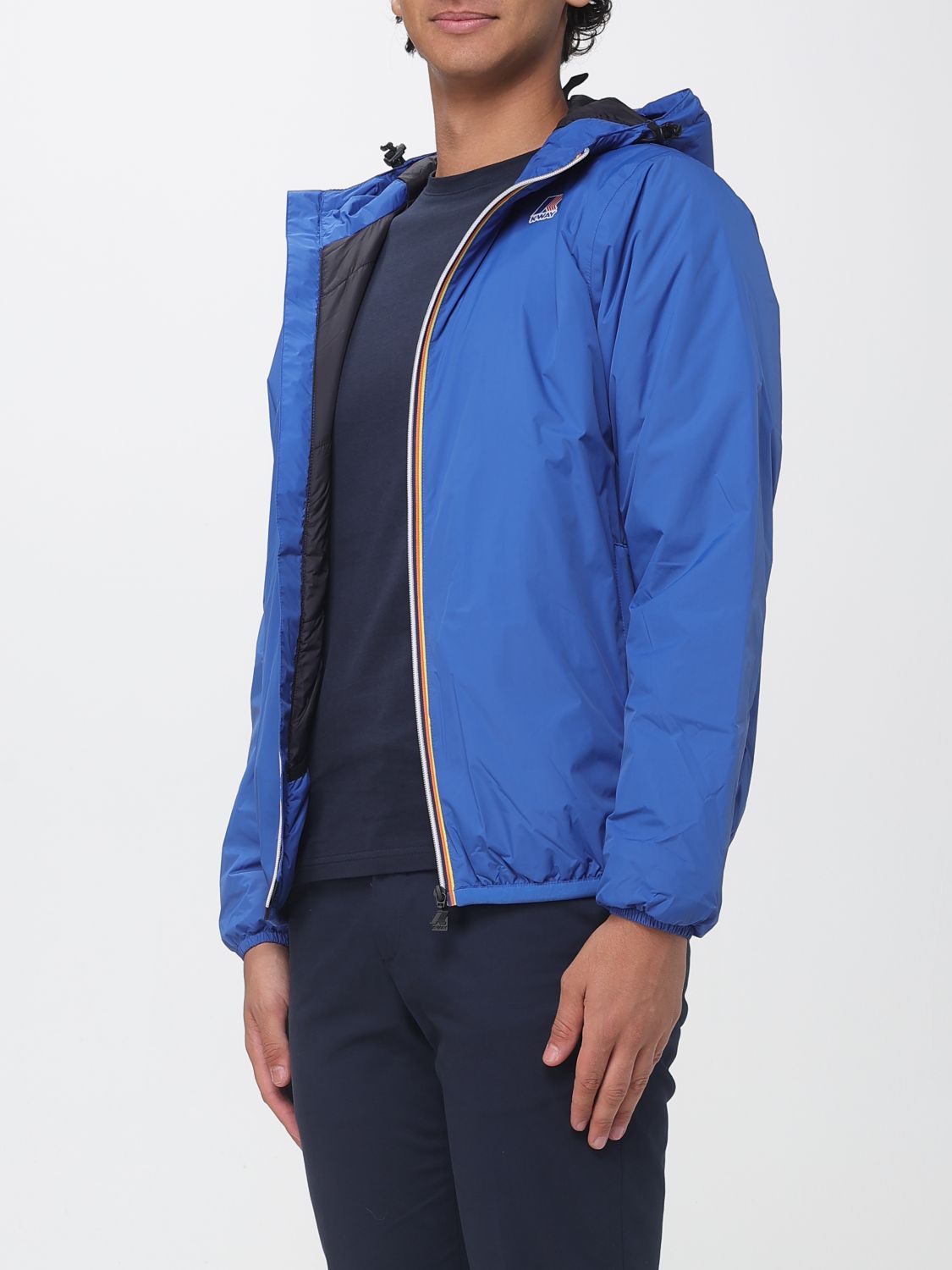 K-WAY JACKET: Le Vrai 4.0 Claude Hooded Windbreaker K-Way in Recycled Nylon, Royal Blue - Img 3