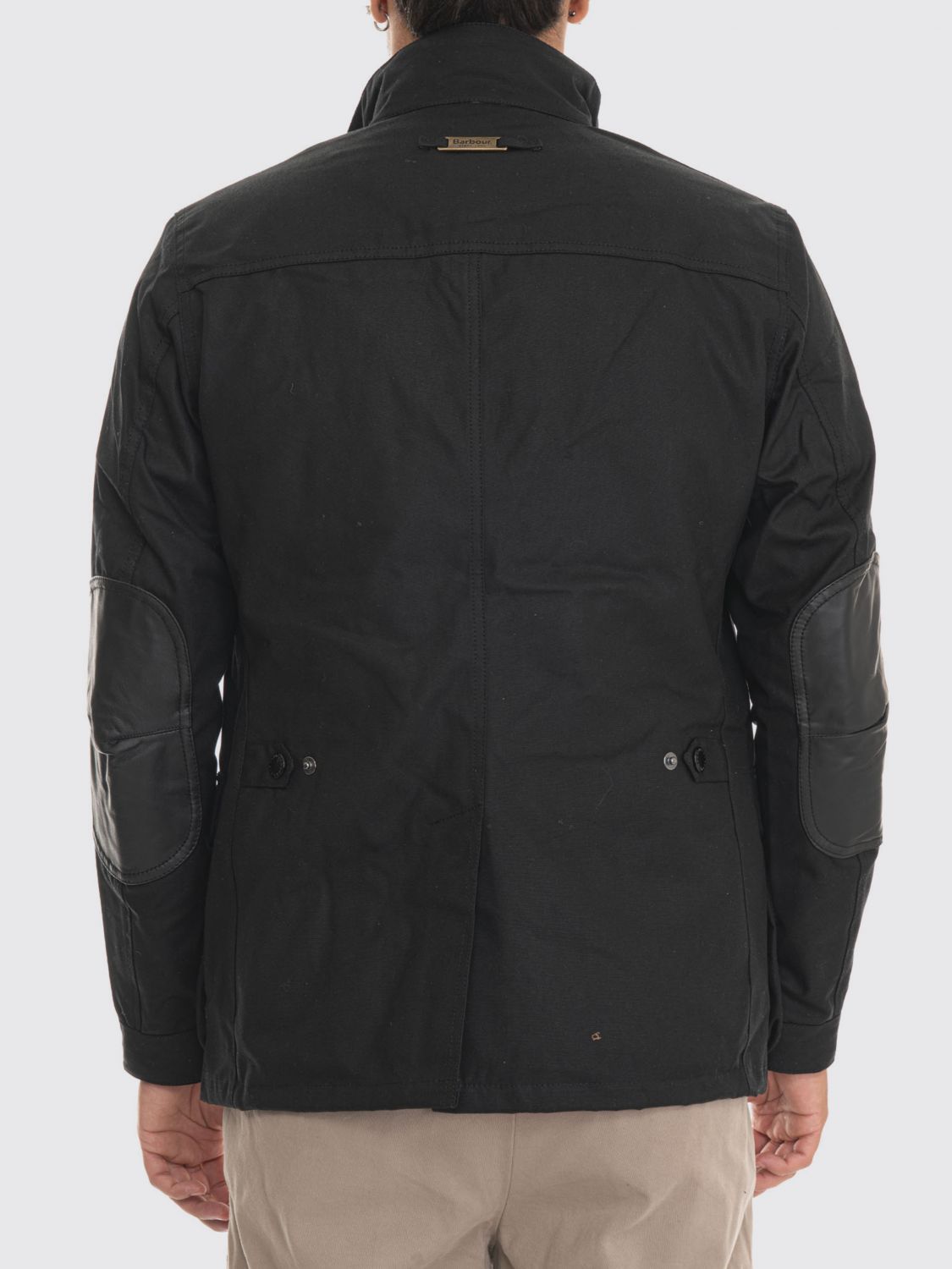 BARBOUR JACKET: Ogston Windproof Waxed Cotton Jacket Barbour with High Neck and Patch Pockets, Black - Img 2