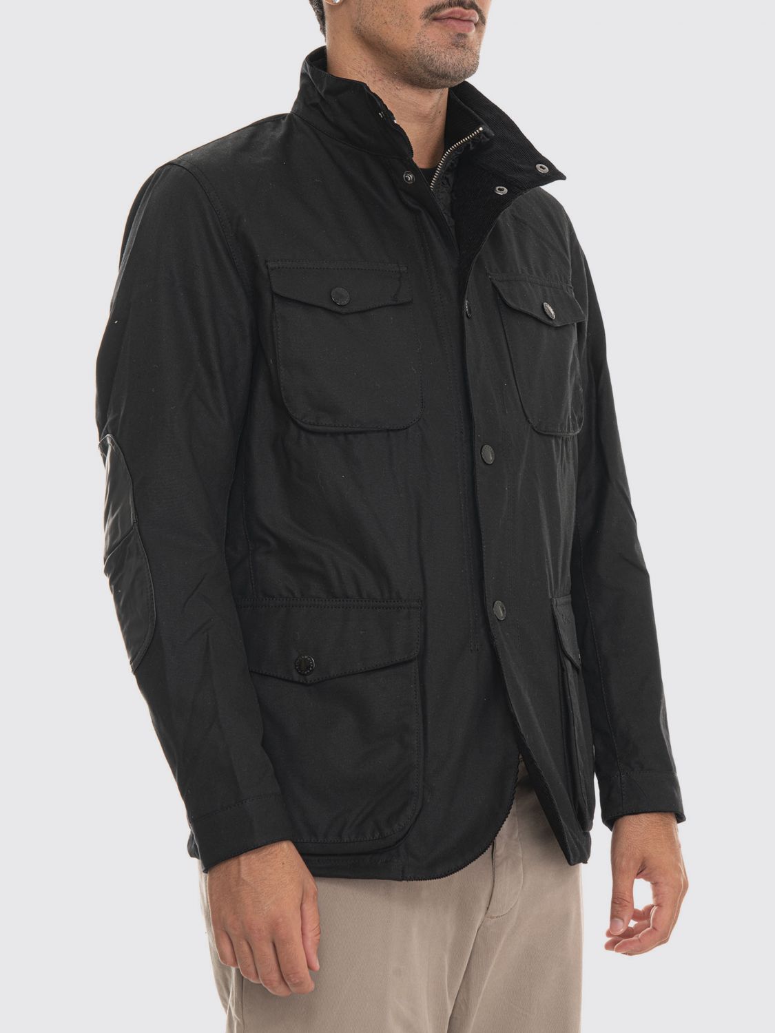 BARBOUR JACKET: Ogston Windproof Waxed Cotton Jacket Barbour with High Neck and Patch Pockets, Black - Img 3