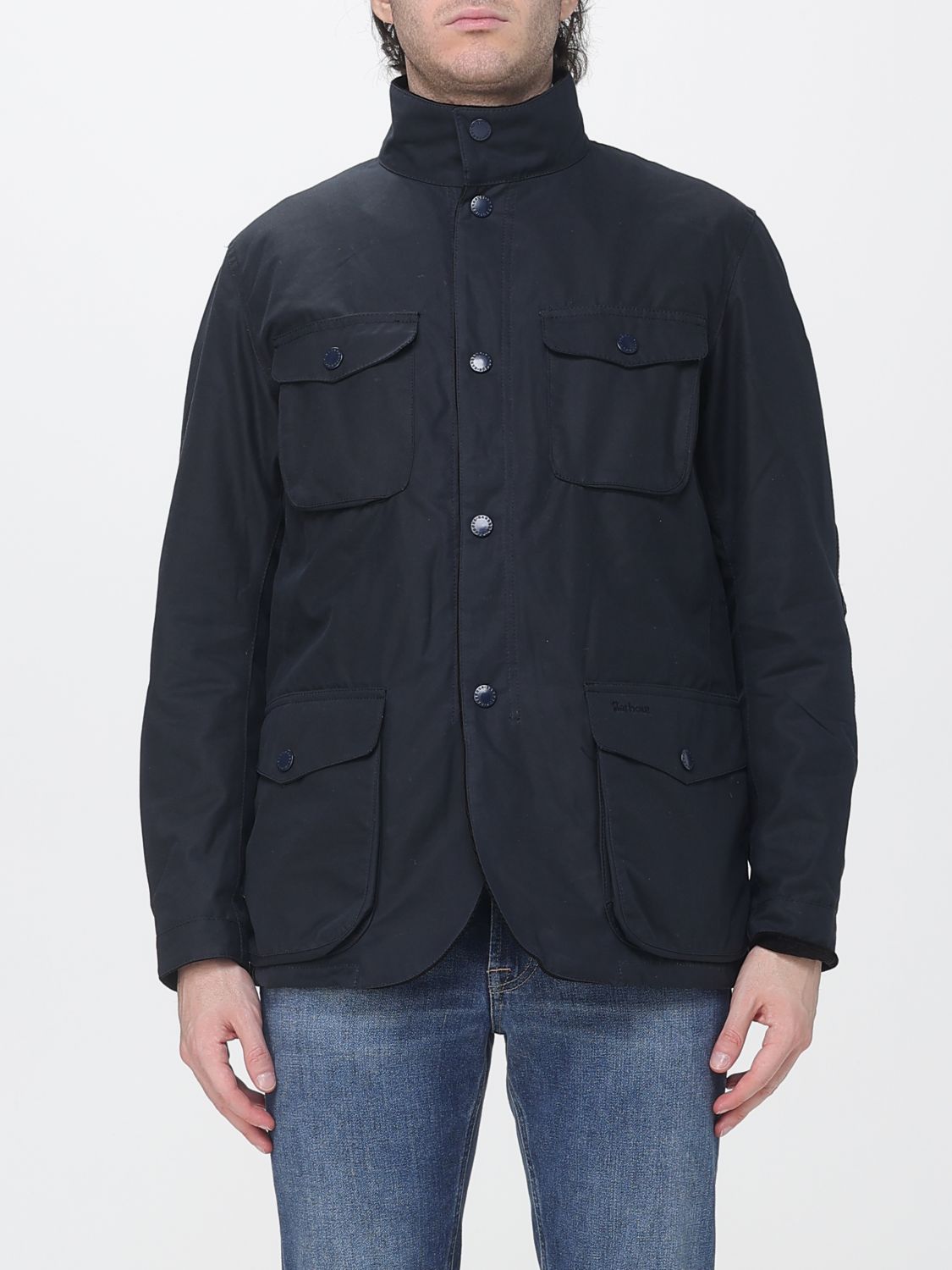 BARBOUR КУРТКА: Ветрозащитная вощеная куртка Ogston из хлопка с высоким воротником и накладными карманами Barbour, Синий - Img 1