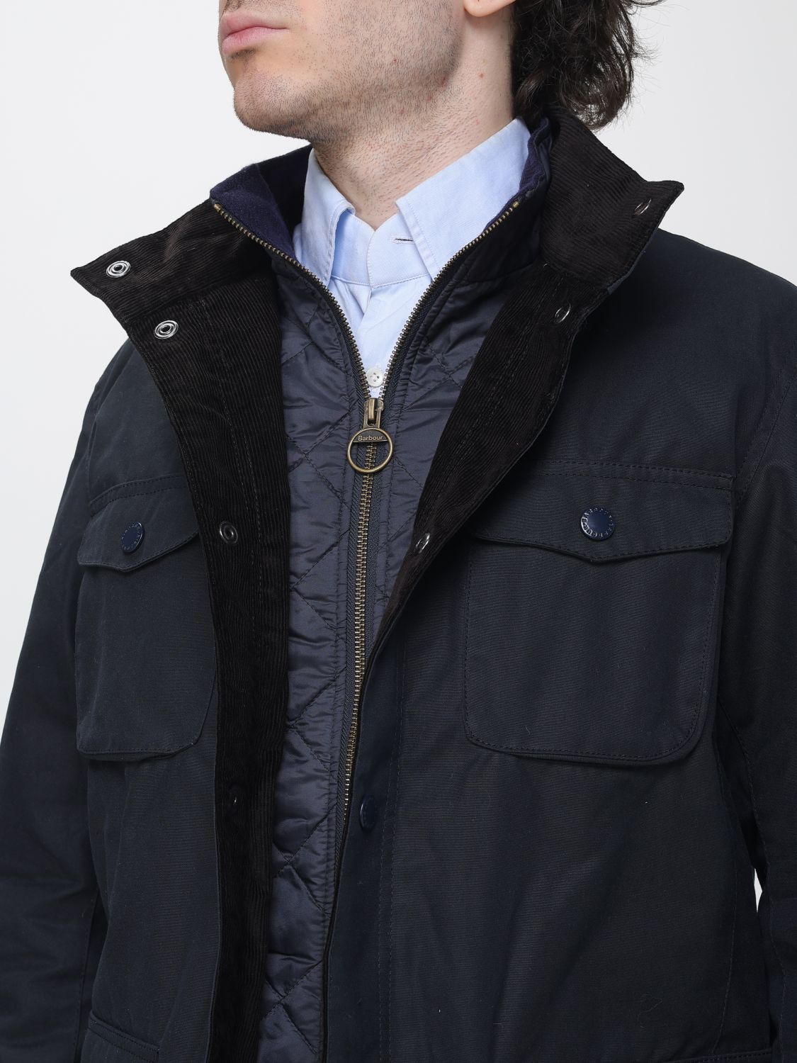 BARBOUR КУРТКА: Ветрозащитная вощеная куртка Ogston из хлопка с высоким воротником и накладными карманами Barbour, Синий - Img 4