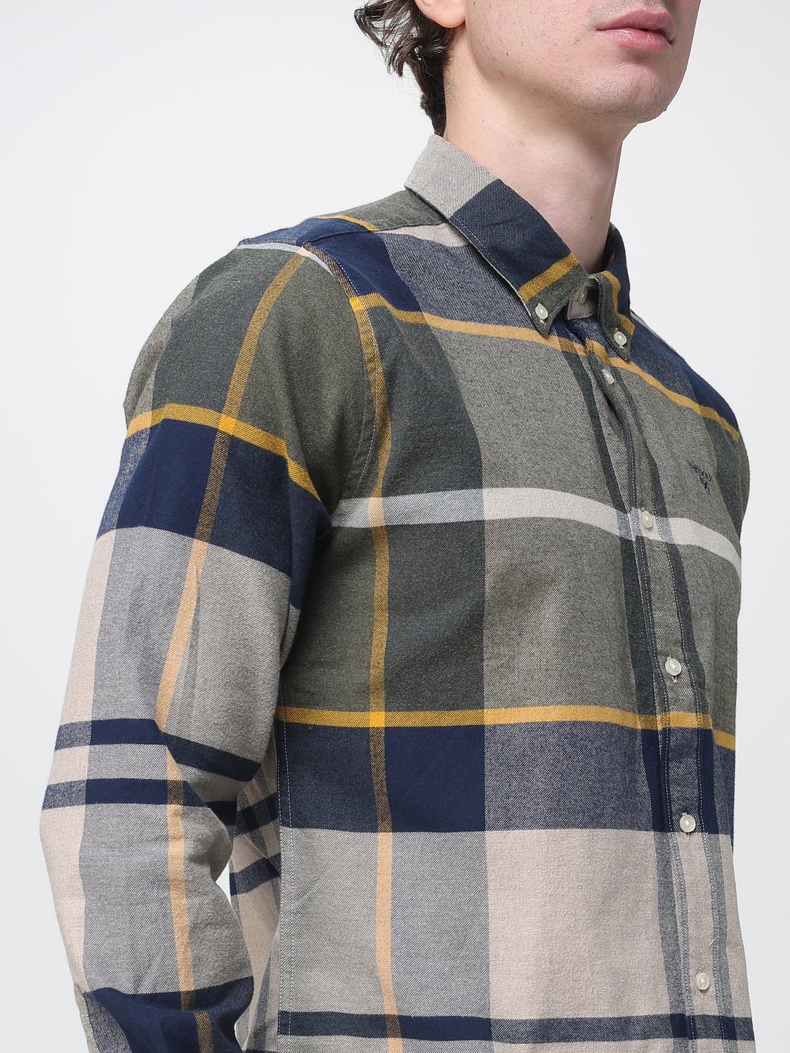 BARBOUR РУБАШКА: Хлопковая рубашка в клетку с длинным рукавом и воротником на пуговицах Barbour, Бежевый - Img 3