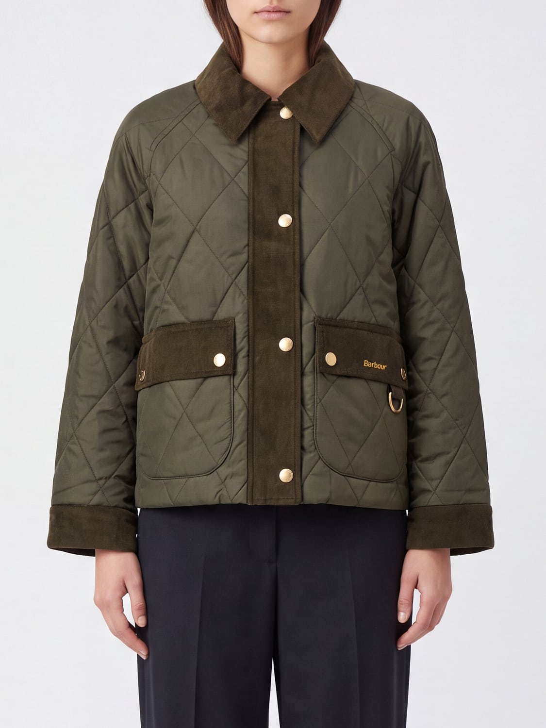 BARBOUR JACKET: Kilnwick Barbour Quilted Technical Fabric Jacket with Velvet Collar, Green - Img 1