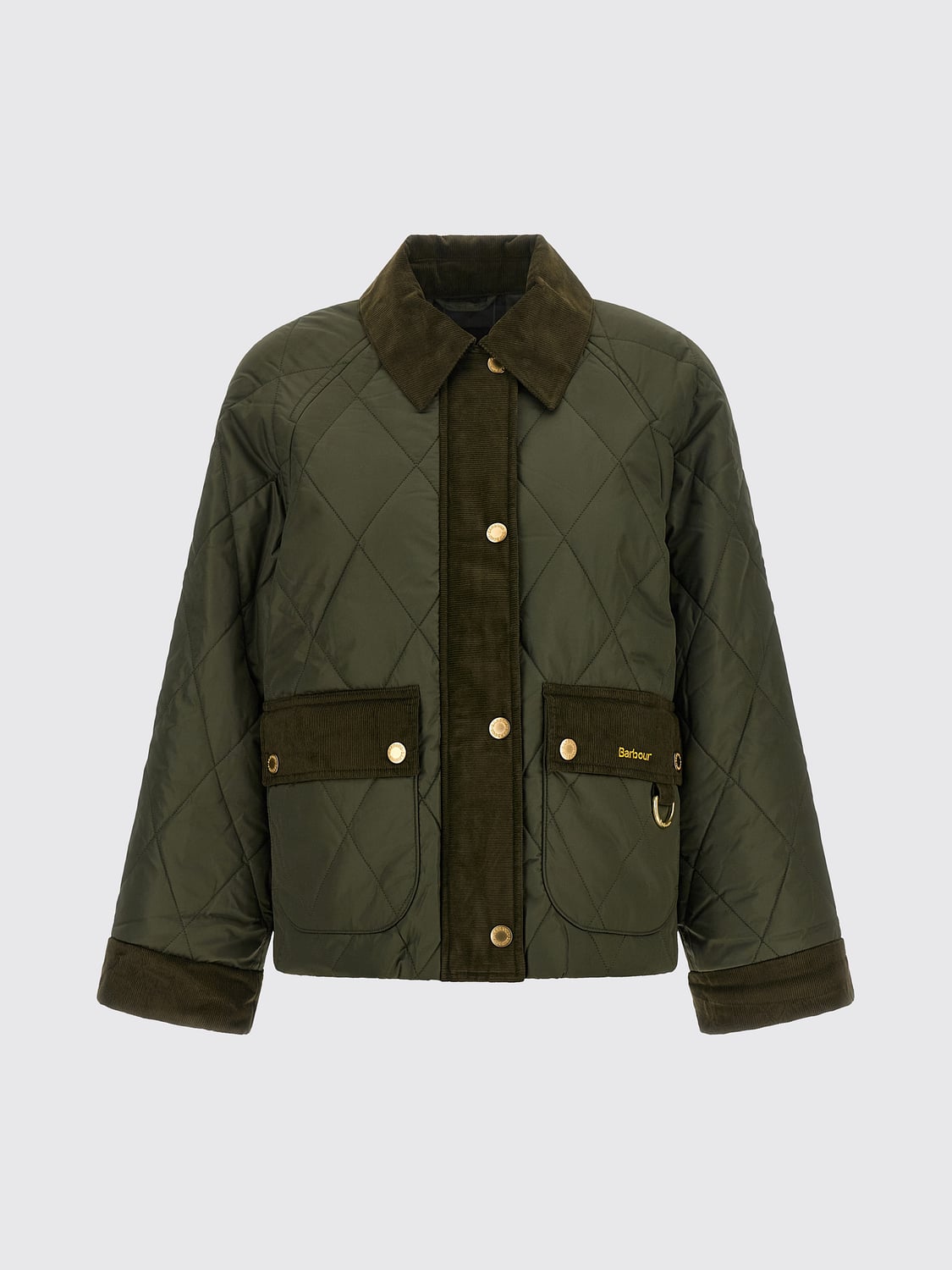 BARBOUR JACKET: Kilnwick Barbour Quilted Technical Fabric Jacket with Velvet Collar, Green - Img 2