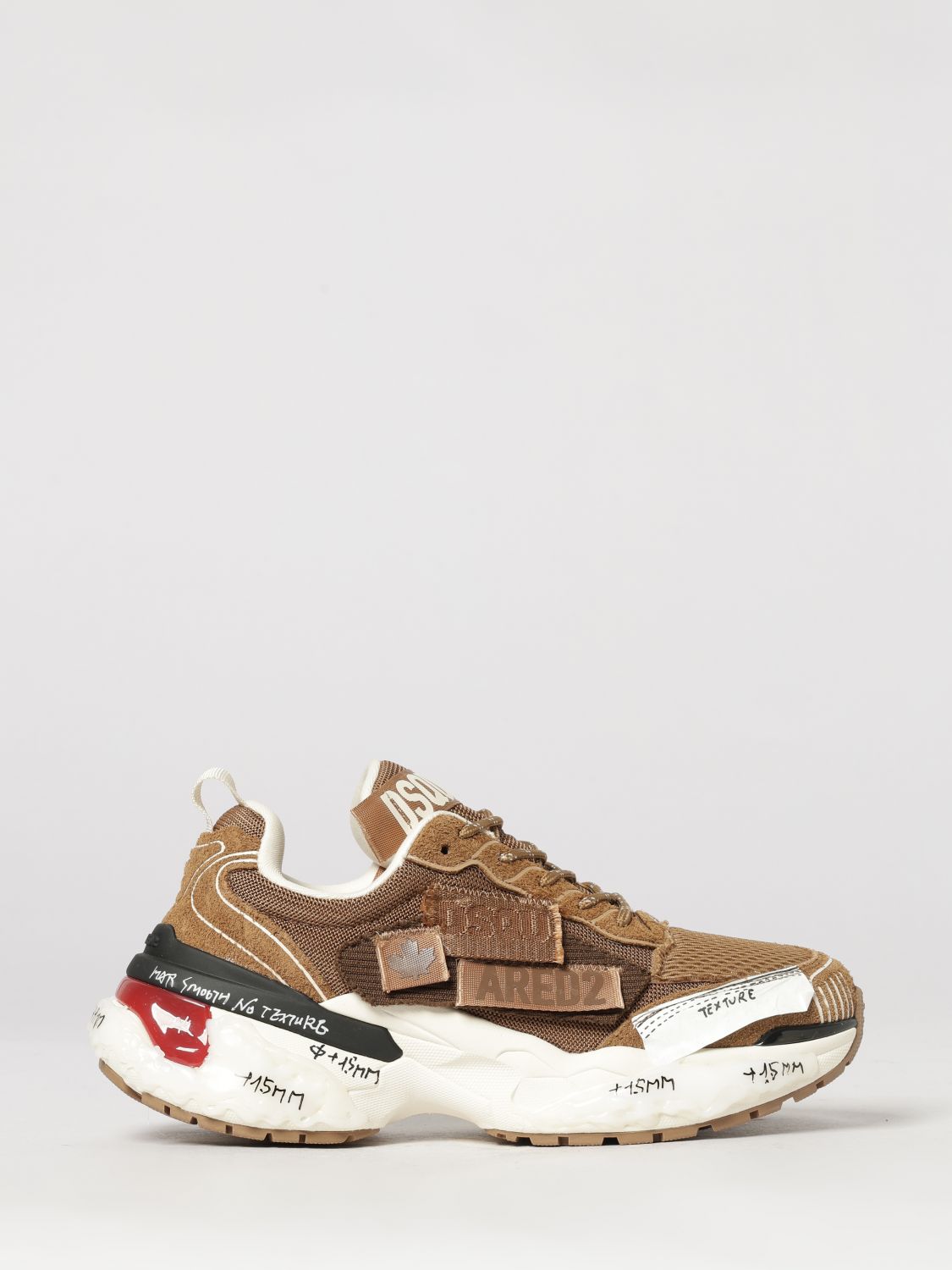 DSQUARED2 SNEAKERS: DSQUARED2 Faster Leather and Mesh Sneakers with Notched Sole, White - Img 1