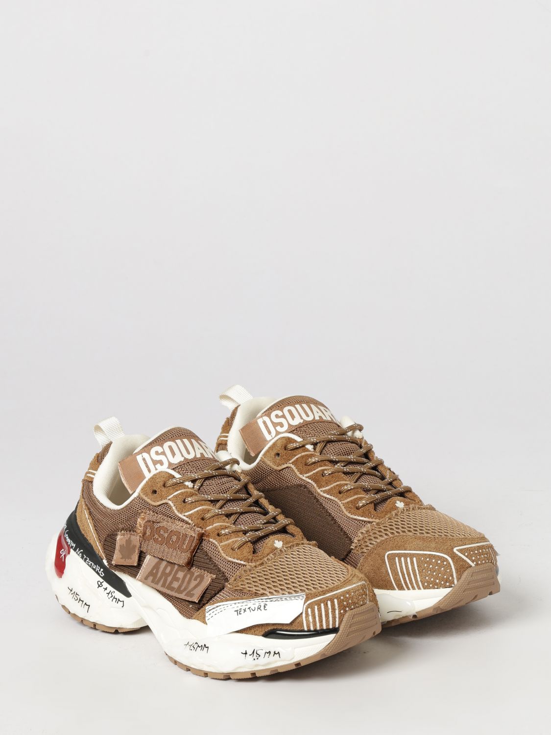 DSQUARED2 SNEAKERS: DSQUARED2 Faster Leather and Mesh Sneakers with Notched Sole, White - Img 2