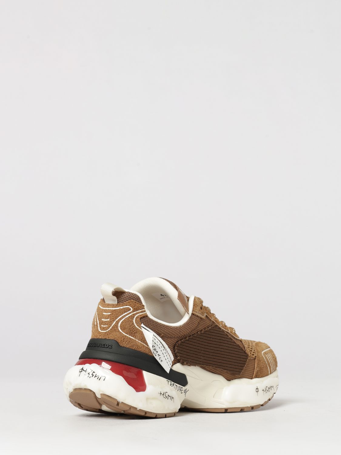 DSQUARED2 SNEAKERS: DSQUARED2 Faster Leather and Mesh Sneakers with Notched Sole, White - Img 3