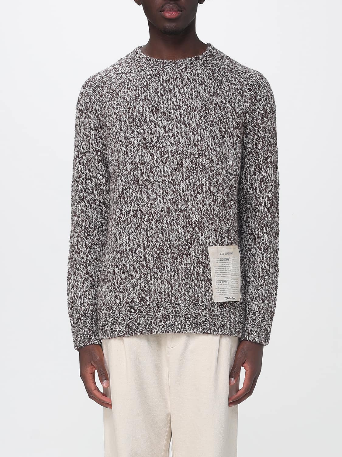 BALLANTYNE SWEATER: Ballantyne Raw Diamond Wool Blend Crewneck Jumper with Embroidered Patch, White - Img 1