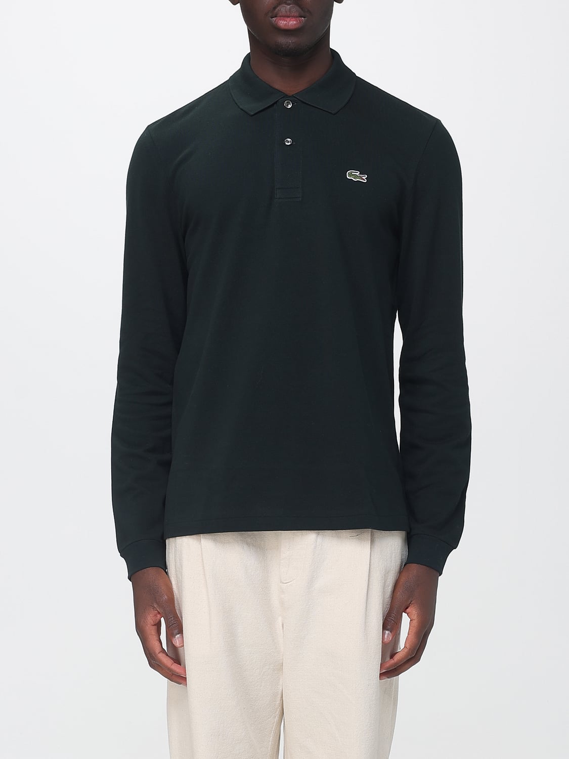 LACOSTE POLO: Langärmeliges Baumwoll-Poloshirt Lacoste mit gesticktem Logo auf der Brust, Schwarz - Img 1