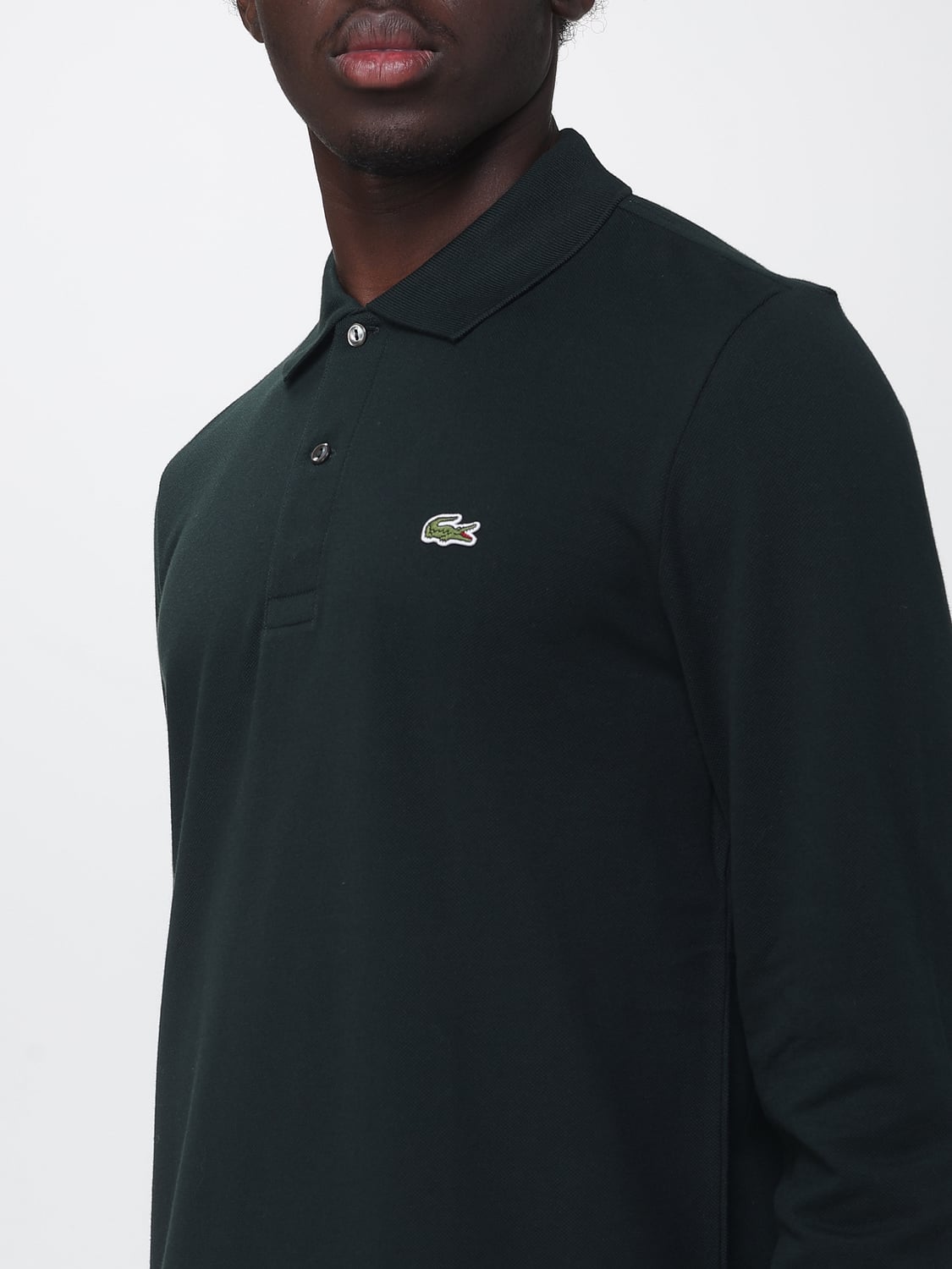 LACOSTE POLO: Langärmeliges Baumwoll-Poloshirt Lacoste mit gesticktem Logo auf der Brust, Schwarz - Img 3