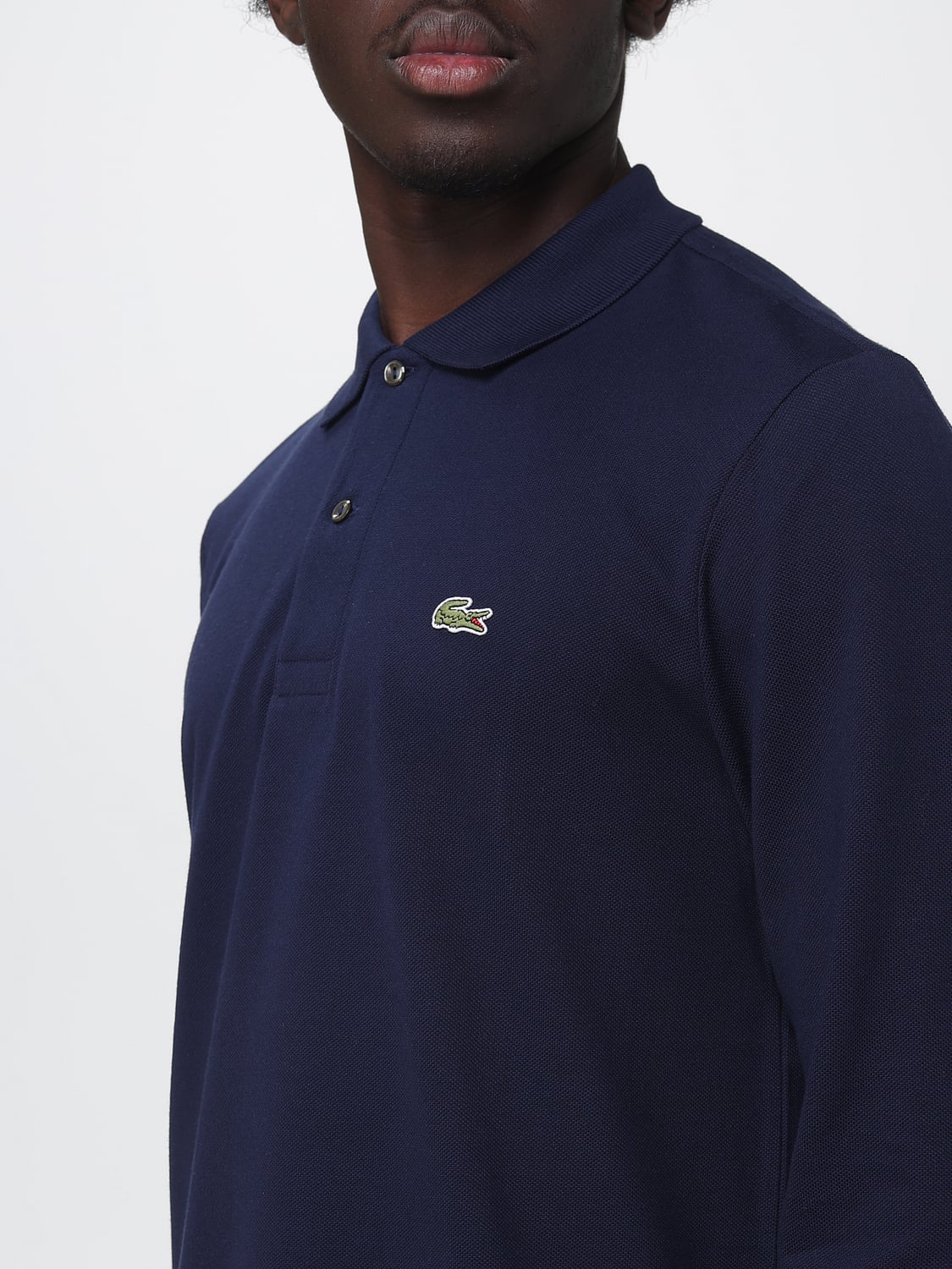 LACOSTE POLO: Langärmeliges Baumwoll-Poloshirt Lacoste mit gesticktem Logo auf der Brust, Blau - Img 3