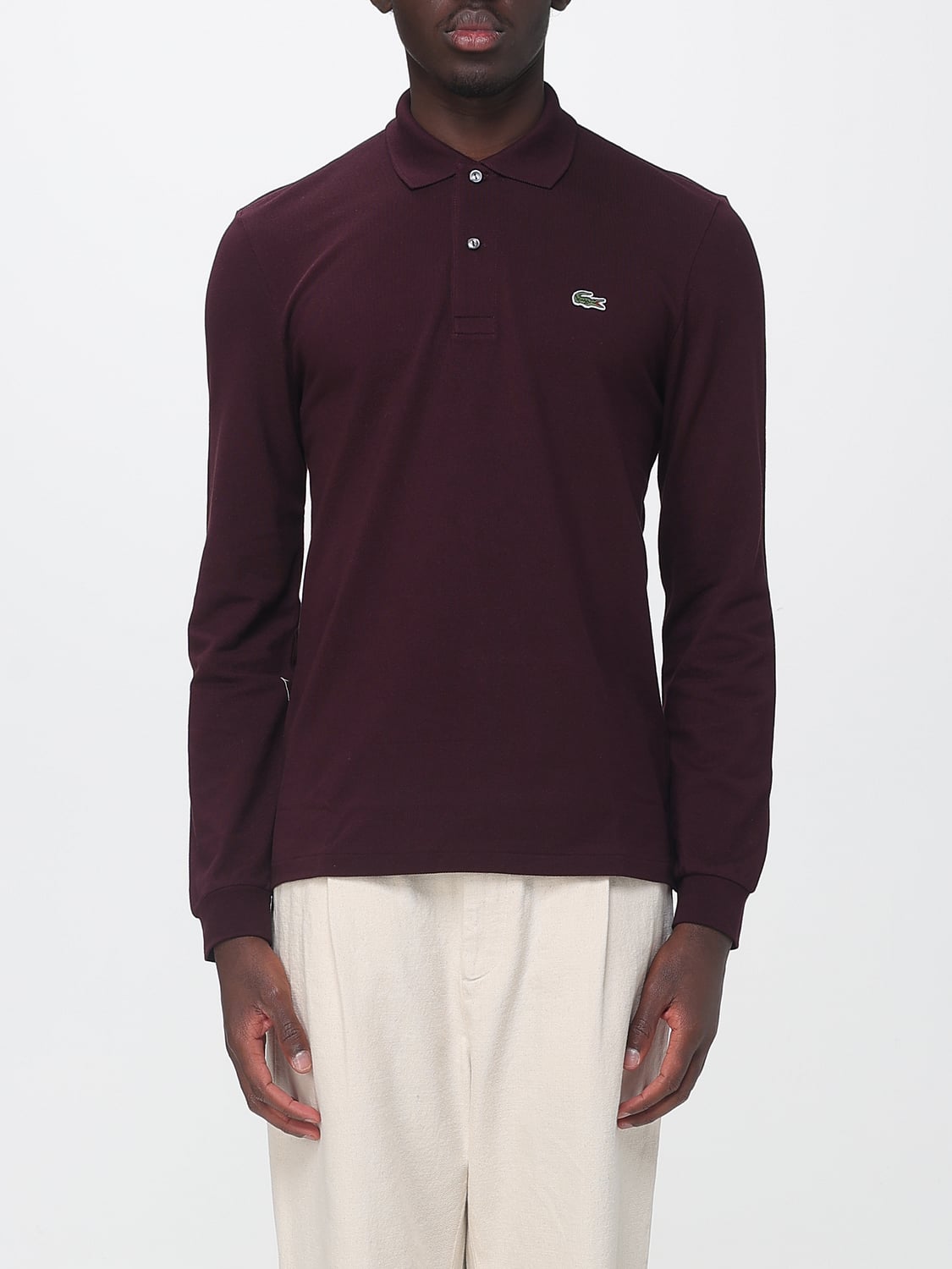 LACOSTE POLO: Langärmeliges Baumwoll-Poloshirt Lacoste mit gesticktem Logo auf der Brust, Braun - Img 1